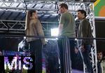 04.06.2025, Fussball UEFA Nations League 2024/25,  Halbfinale, Deutschland - Portugal, in der Allianz-Arena Mnchen. Nach dem Spiel ist Trainer Julian Nagelsmann (Deutschland) beim DAZN-Interview zu Gast, v.li: Moderatorin Laura Wontorra, Trainer Julian Nagelsmann (Deutschland), Michael Ballack.
