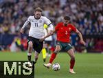 04.06.2025, Fussball UEFA Nations League 2024/25,  Halbfinale, Deutschland - Portugal, in der Allianz-Arena Mnchen. v.li: Nick Woltemade (Deutschland) gegen Ruben Dias (Portugal) 