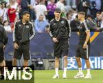 04.06.2025, Fussball UEFA Nations League 2024/25,  Halbfinale, Deutschland - Portugal, in der Allianz-Arena Mnchen. Vor dem Spiel, li:  Felix Nmecha (Deutschland), mitte: Nick Woltemade (Deutschland) re: Niclas Fllkrug (Deutschland) 