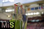 05.06.2025, Fussball UEFA Nations League 2024/25,  Halbfinale, Spanien - Frankreich, in der MHP-Arena Stuttgart,  Der Pokal (Nations-League-Pokal) steht im Stadion bereit.