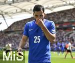 08.06.2025, Fussball UEFA Nations League 2024/25,  Spiel um Platz 3, Deutschland - Frankreich, in der MHP-Arena Stuttgart, Rayan Cherki (Frankreich) nachdenklich.