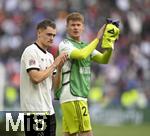 08.06.2025, Fussball UEFA Nations League 2024/25,  Spiel um Platz 3, Deutschland - Frankreich, in der MHP-Arena Stuttgart, Tv.l. Florian Wirtz (Deutschland) und Torwart Alexander Nbel (Deutschland) sind enttuscht,