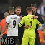 08.06.2025, Fussball UEFA Nations League 2024/25,  Spiel um Platz 3, Deutschland - Frankreich, in der MHP-Arena Stuttgart, v.l. Niclas Fllkrug (Deutschland), Trainer Julian Nagelsmann (Deutschland), Torwart Marc Andre ter-Stegen (Deutschland) und Co-Trainer Sandro Wagner (Deutschland) sind enttuscht,