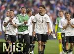 08.06.2025, Fussball UEFA Nations League 2024/25,  Spiel um Platz 3, Deutschland - Frankreich, in der MHP-Arena Stuttgart, David Raum (Deutschland), Robin Gosens (Deutschland), Robin Koch (Deutschland), nach dem Spiel nachdenklich 