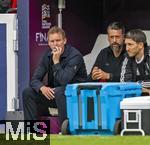 08.06.2025, Fussball UEFA Nations League 2024/25,  Spiel um Platz 3, Deutschland - Frankreich, in der MHP-Arena Stuttgart, v.li: Trainer Julian Nagelsmann (Deutschland), Co-Trainer Sandro Wagner (Deutschland), Co-Trainer Benjamin Glck (Deutschland) nachdenklich 