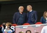 08.06.2025, Fussball UEFA Nations League 2024/25,  Spiel um Platz 3, Deutschland - Frankreich, in der MHP-Arena Stuttgart, Ehrentribne, von links:  Sportdirektor Rudi Vller (Deutschland), DFB Prsident Bernd Neuendorf (Deutschland) unterhalten sich mit ernster Mine.