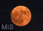 10.06.2025,  Bad Wrishofen im Allgu, Blutroter Vollmond steht am Nachthimmel am Abend, der sogenannte Erdbeermond. Der Vollmond steht auergewhnlich tief und kann dadurch besonders gro und rtlich erscheinen.