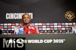 15.06.2025, Cincinnati (USA), FIFA Club World Cup 2025, Gruppe C, FC Bayern Mnchen Pressekonferenz vor dem Spiel gegen Auckland City im TQL Stadium, Vincent Kompany (Bayern Mnchen) beantwortet die Fragen der Journalisten zum kommenden Auftaktspiel der Klub-WM.
