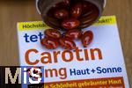 26.06.2025, Rezeptfreie Nahrungsergnzungsmittel, Carotin, fr den Schutz der Haut vor der Sonne. Fr gesunde und schne Haut. Beta-Carotin wird im Krper in Vitamin-A umgewandelt, das mit Biotin & Niacin den Erhalt gesunder Haut untersttzt