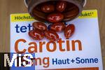 26.06.2025, Rezeptfreie Nahrungsergnzungsmittel, Carotin, fr den Schutz der Haut vor der Sonne. Fr gesunde und schne Haut. Beta-Carotin wird im Krper in Vitamin-A umgewandelt, das mit Biotin & Niacin den Erhalt gesunder Haut untersttzt
