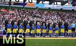 04.07.2025, UEFA Frauen-Europameisterschaft 2025 in der Schweiz. Spieltag 1, Vorrunde, Deutschland - Polen, im Kybunpark (St. Gallen, Schweiz). die deutsche Mannschaft nimmt Auststellung bei den Hymnen