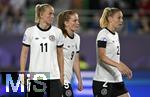 04.07.2025, UEFA Frauen-Europameisterschaft 2025 in der Schweiz. Spieltag 1, Vorrunde, Deutschland - Polen, im Kybunpark (St. Gallen, Schweiz). (L-R) Lea Schller (Deutschland), Sjoeke Nsken (Deutschland) und Sarai Linder (Deutschland)