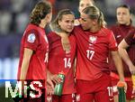 04.07.2025, UEFA Frauen-Europameisterschaft 2025 in der Schweiz. Spieltag 1, Vorrunde, Deutschland - Polen, im Kybunpark (St. Gallen, Schweiz). (L-R) Nadia Krezyman (Polen), Dominika Grabowska (Polen) und Klaudia Slowinska (Polen) enttuscht