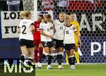 04.07.2025, UEFA Frauen-Europameisterschaft 2025 in der Schweiz. Spieltag 1, Vorrunde, Deutschland - Polen, im Kybunpark (St. Gallen, Schweiz). Torjubel Klara Bhl (Deutschland),, Lea Schller (Deutschland), Linda Dallmann (Deutschland) 