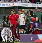 04.07.2025, UEFA Frauen-Europameisterschaft 2025 in der Schweiz. Spieltag 1, Vorrunde, Deutschland - Polen, im Kybunpark (St. Gallen, Schweiz). Muss mit einer schweren Knieverletzung ausgewechselt werden, Giulia Gwinn (Deutschland) 