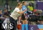 04.07.2025, UEFA Frauen-Europameisterschaft 2025 in der Schweiz. Spieltag 1, Vorrunde, Deutschland - Polen, im Kybunpark (St. Gallen, Schweiz). Trainerin Nina Patalon (Polen) an der Seitenlinie in Rage.