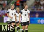 04.07.2025, UEFA Frauen-Europameisterschaft 2025 in der Schweiz. Spieltag 1, Vorrunde, Deutschland - Polen, im Kybunpark (St. Gallen, Schweiz). v.li: Rebecca Knaak (Deutschland) und Janina Minge  (Deutschland) nachdenklich 