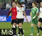 04.07.2025, UEFA Frauen-Europameisterschaft 2025 in der Schweiz. Spieltag 1, Vorrunde, Deutschland - Polen, im Kybunpark (St. Gallen, Schweiz). v.li: Janina Minge  (Deutschland) und Giovanna Hoffmann (Deutschland) nach dem Spiel gut gelaunt 