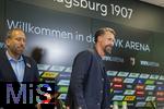 07.07.2025, Fussball 1. Bundesliga 2025/2026, Trainingsauftakt FC Augsburg, Pressekonferenz in der WWK-Arena Augsburg, Vorstellung von Trainer Sandro Wagner (re, FC Augsburg). li: Geschftsfhrer Michael Strll (FC Augsburg) 
 

