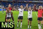 19.07.2025, UEFA Frauen-Europameisterschaft 2025 in der Schweiz. Viertelfinale, Frankreich - Deutschland, im St-Jakob-Park Basel (Schweiz). Frenetischer Schlussjubel nach dem Sieg nach Elfmeterschieen der deutschen Frauen. Selina Cerci (Deutschland), Giulia Gwinn (Deutschland), Klara Bhl (Deutschland), Elisa Sen (Deutschland) , 
