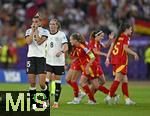 23.07.2025, UEFA Frauen-Europameisterschaft 2025 in der Schweiz. Halbfinale, Deutschland - Spanien, Im Stadion Letzigrund Zrich. v.l. Selina Cerci (Deutschland) und Sydney Lohmann (Deutschland) unzufrieden nach dem Spiel und enttuscht.
