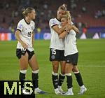 23.07.2025, UEFA Frauen-Europameisterschaft 2025 in der Schweiz. Halbfinale, Deutschland - Spanien, Im Stadion Letzigrund Zrich. v.l. Klara Bhl (Deutschland), Selina Cerci (Deutschland) und Linda Dallmann (Deutschland) sind traurig