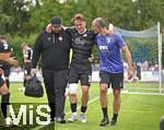 25.07.2025, Fussball 1. Bundesliga 2025/2026,  Testspiel Rot-Weiss Essen - FC Augsburg, im Donaustadion Dillingen, Schwaben.  Nicolai Schulte-Kellinghaus (Essen) schwer verletzt nach Zweikampf 

 

