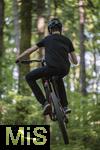 02.08.2025, Ferien in Bayern, viel Zeit fr Schulkinder fr ihre Freizeitaktivitten. Philipp aus Bad Wrishofen beim Mountainbiken im Wald, (Modelreleased) 