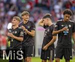 07.08.2025, Fussball Bundesliga 2025/2026, Freundschaftsspiel, Telekom-Cup, FC Bayern Mnchen - Tottenham Hotspur, in der Allianz-Arena Mnchen, Lennart Karl (Bayern Mnchen), Magnus Dalpiaz (Bayern Mnchen), Felipe Chavez (Bayern Mnchen), Cassiano Kiala (Bayern Mnchen), 