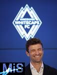 14.08.2025, Fussball Major League Soccer (MLS) 2025/2026 Kanada, Neuzugang aus Deutschland bei den Vancouver Whitecaps FC, Thomas Mller vom FC Bayern Mnchen wird bei einer Pressekonferenz offiziell vorgestellt. 