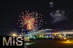 14.08.2025, Freizeitpark, Allgu Skylinepark in Rammingen bei Bad Wrishofen, Drohnen-Nachtaufnahme bei SKYLINEPARK BEI NACHT am 14.08.2025 mit dem groen Nachtfeuerwerk um 23:00 Uhr. 