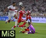 16.08.2025, Fussball Bundesliga 2025/2026, Franz-Beckenbauer-Supercup, VfB Stuttgart - FC Bayern Mnchen, in der MHP-Arena (Stuttgart). v.l. Josha Vagnoman (Stuttgart) gegen Joshua Kimmich (FC Bayern Mnchen) 