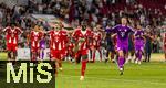 16.08.2025, Fussball Bundesliga 2025/2026, Franz-Beckenbauer-Supercup, VfB Stuttgart - FC Bayern Mnchen, in der MHP-Arena (Stuttgart). Schlussjubel v.li: Joshua Kimmich (FC Bayern Mnchen), Jonathan Tah (FC Bayern Mnchen), Dayot Upamecano (FC Bayern Mnchen) mit dem Pokal, Torwart Manuel Neuer (FC Bayern Mnchen) 