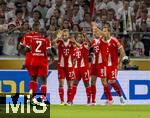 16.08.2025, Fussball Bundesliga 2025/2026, Franz-Beckenbauer-Supercup, VfB Stuttgart - FC Bayern Mnchen, in der MHP-Arena (Stuttgart). Torjubel Dayot Upamecano (FC Bayern Mnchen), Konrad Laimer (FC Bayern Mnchen), Serge Gnabry (FC Bayern Mnchen), Leon Goretzka (FC Bayern Mnchen), Harry Kane (FC Bayern Mnchen), 
