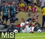 16.08.2025, Fussball Bundesliga 2025/2026, Franz-Beckenbauer-Supercup, VfB Stuttgart - FC Bayern Mnchen, in der MHP-Arena (Stuttgart). Jamie Leweling (Stuttgart) mit Schmerzen am Boden, links die ferngesteuerte Kamera auf Rollen.