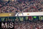 16.08.2025, Fussball Bundesliga 2025/2026, Franz-Beckenbauer-Supercup, VfB Stuttgart - FC Bayern Mnchen, in der MHP-Arena (Stuttgart). An den Tribnen das Branding des Supercups: Franz Beckenbauer Supercup Logo.
