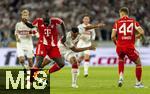 16.08.2025, Fussball Bundesliga 2025/2026, Franz-Beckenbauer-Supercup, VfB Stuttgart - FC Bayern Mnchen, in der MHP-Arena (Stuttgart). v.li: Dayot Upamecano (FC Bayern Mnchen) gegen Jamie Leweling (Stuttgart) 