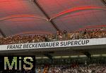 16.08.2025, Fussball Bundesliga 2025/2026, Franz-Beckenbauer-Supercup, VfB Stuttgart - FC Bayern Mnchen, in der MHP-Arena (Stuttgart). An den Tribnen das Branding des Supercups: Franz Beckenbauer Supercup Schriftzug.