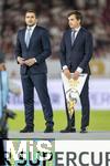 16.08.2025, Fussball Bundesliga 2025/2026, Franz-Beckenbauer-Supercup, VfB Stuttgart - FC Bayern Mnchen, in der MHP-Arena (Stuttgart).  DFL-Geschftsfhrer Steffen Merkel und Marc Lenz bei der Siegerehrung 