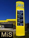 20.08.2025,  Pforzen in Bayern (Unterallgu), Aktuelle Spritpreisanzeige an einer JET-Tankstelle, zum 1. Januar 2025 erhhten sich die staatliche CO2-Abgabe von 45 auf 55 Euro je Tonne, bisher sind die teuerungen nicht an der Zapfsule angekommen, seit Januar 2025 ist der Liter Diesel ca. 10 Cent billiger zu haben.