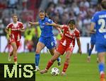 06.09.2025, Google-Pixel Frauenfussball Bundesliga 2025/2026, 1.Spieltag, FC Bayern Mnchen - Bayer 04 Leverkusen, in der Allianz-Arena Mnchen, v.l. Katharina Piljic (Bayer 04 Leverksuen) gegen Momoko Tanikawa (FC Bayern Mnchen) 

