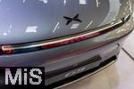 10.09.2025, Messe Mnchen IAA Mobility 2025 in Mnchen im Messegelnde Riem. Am Messestand der Chinesischen Firma Xpeng, ein brsennotierter Elektroautohersteller aus Guangzhou (China). Im Programm gibt es Mittelklasse, Obere Mittelklasse, Vans und SUVs. Firmenlogo auf einem G9.