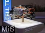 10.09.2025, Messe Mnchen IAA Mobility 2025 in Mnchen im Messegelnde Riem.  Am Stand von BMW steht ein Wasserstoff-Auto zur Demonstration bereit. BMW iX5 Hydrogen, hier der Motor als Einzelstck aufgestellt.