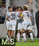 14.09.2025, Fussball 3. Liga 2025/2026, 5.Spieltag, TSV 1860 Mnchen - TSV Havelse, im Stadion an der Grnwalder Strasse Mnchen, Torjubel 2:0 v.l. Kevin Volland (TSV 1860 Mnchen), Florian Niederlechner (TSV 1860 Mnchen) Sigurd Haugen (TSV 1860 Mnchen) und Jesper Verlaat (TSV 1860 Mnchen) 

