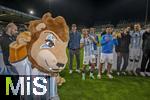 14.09.2025, Fussball 3. Liga 2025/2026, 5.Spieltag, TSV 1860 Mnchen - TSV Havelse, im Stadion an der Grnwalder Strasse Mnchen, Schlussjubel 1860 Mnchen, Sechzgerl Maskottchen, Sean Dulic (TSV 1860 Mnchen), Kevin Volland (TSV 1860 Mnchen) 