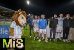 14.09.2025, Fussball 3. Liga 2025/2026, 5.Spieltag, TSV 1860 Mnchen - TSV Havelse, im Stadion an der Grnwalder Strasse Mnchen, Schlussjubel 1860 Mnchen, Sechzgerl Maskottchen, Sean Dulic (TSV 1860 Mnchen), Kevin Volland (TSV 1860 Mnchen) Maximilian Wolfram (TSV 1860 Mnchen), Morris Schrter (1860 Mnchen), 