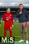14.09.2025, Fussball 3. Liga 2025/2026, 5.Spieltag, TSV 1860 Mnchen - TSV Havelse, im Stadion an der Grnwalder Strasse Mnchen, v.li: Florian Riedel (TSV Havelse), am Magenta-Mikrofon