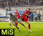 14.09.2025, Fussball 3. Liga 2025/2026, 5.Spieltag, TSV 1860 Mnchen - TSV Havelse, im Stadion an der Grnwalder Strasse Mnchen, v.re: Dominic Minz (TSV Havelse) gegen Sigurd Haugen (TSV 1860 Mnchen) 