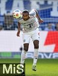 20.09.2025, Fussball Bundesliga 2025/2026, 4.Spieltag, TSG 1899 Hoffenheim - FC Bayern Mnchen, in der PreZero-Arena (Sinsheim). Jonathan Tah (FC Bayern Mnchen) spritzt beim Kopfball der Schweiss


