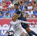 20.09.2025, Fussball Bundesliga 2025/2026, 4.Spieltag, TSG 1899 Hoffenheim - FC Bayern Mnchen, in der PreZero-Arena (Sinsheim). v.l. Sacha Boey (FC Bayern Mnchen) gegen Bernardo (TSG 1899 Hoffenheim) 


